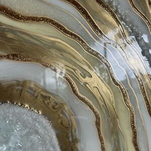 Gold and White Abstract Art Piece ivory wall art luxury painting